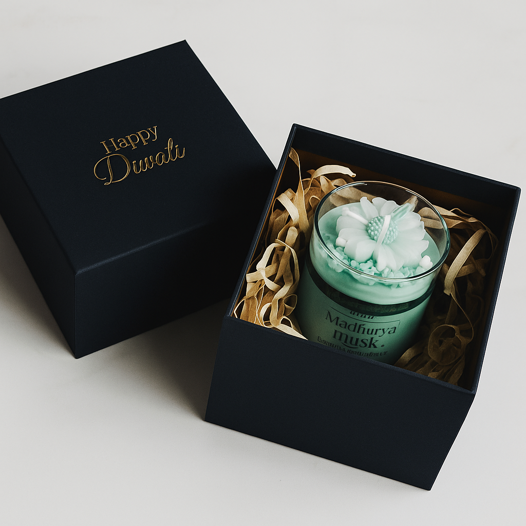 Glass Jar Scented Candle (Madhurya Musk) –  Premium Festive Edition bhakty.store