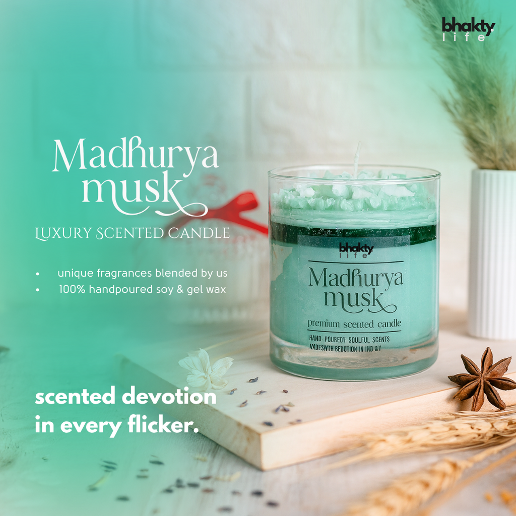 Glass Jar Scented Candle (Madhurya Musk) –  Premium Festive Edition bhakty.store
